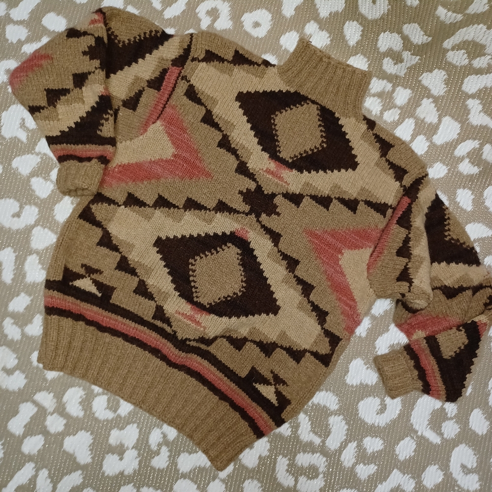 🥰 Vintage Ralph Lauren Tan and Brown Handknit Turtleneck Sweater - Picture 13 of 14
